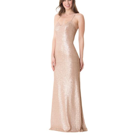 Bari Jay Bridesmaids 1666 Sequin Champagne Dress sz 4 - Picture 8 of 8
